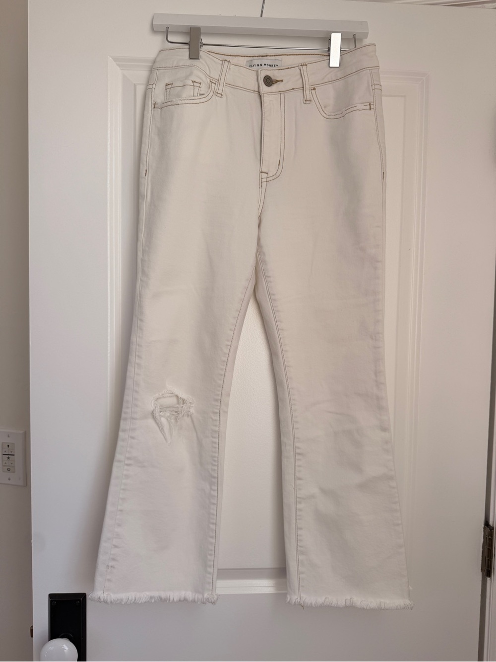 Flying Monkey Cream Jeans with Contrasting Tan Stitching